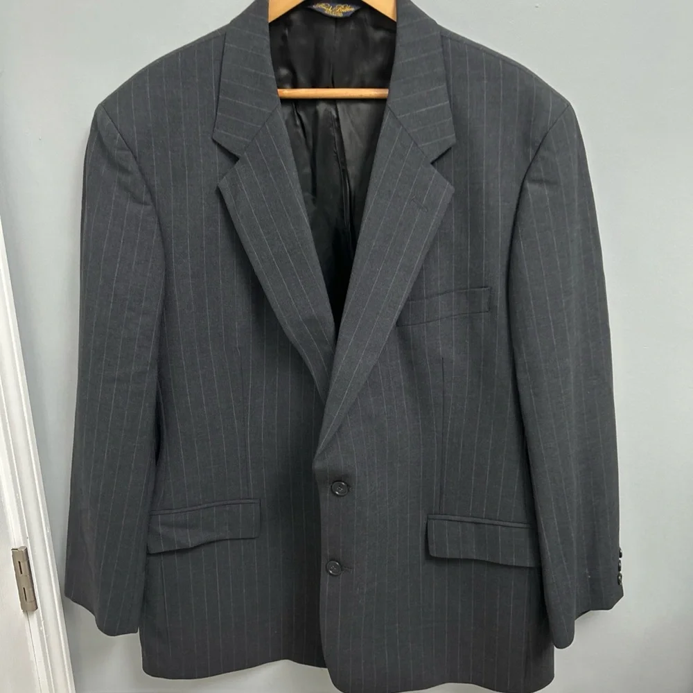Vintage Brooks Brothers Brooksease Charcoal Gray Pinstripe Wool Blazer 46R